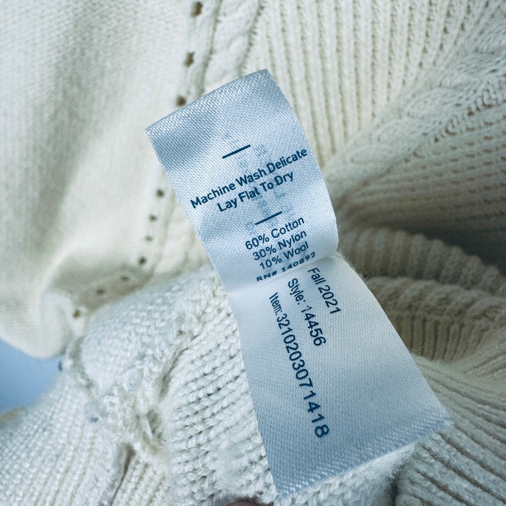 Marine Layer Floral Embroidered Cable Knit Sweater Cream Blue Small 14456 - Picture 5 of 8